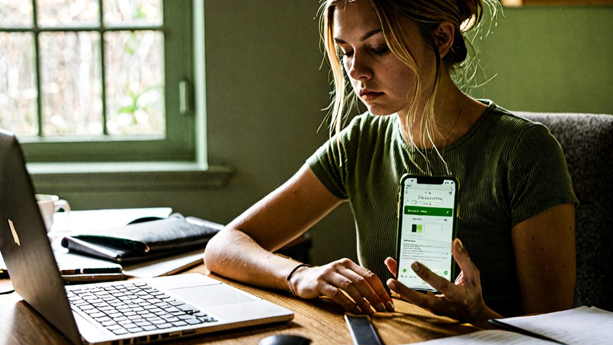 Przedsiębiorczyni loguje się na laptopie, obok leży telefon z otwartą aplikacją do uwierzytelniania